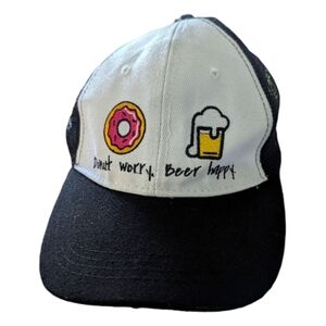 NWOT Donut Worry Beer Happy Black and White Trucker Hat